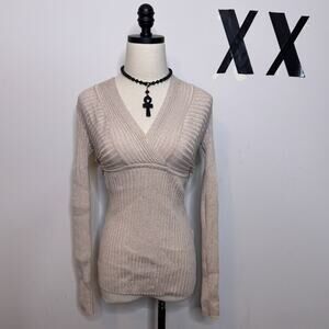 Vintage Y2K Shimmery V Neck Faux Wrap Ribbed Tunic Sweater • Indie Fairy Goth L